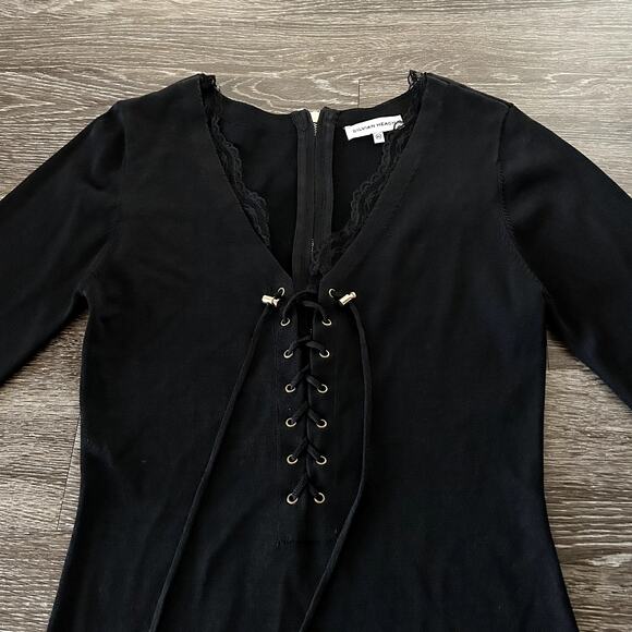 NWOT Silvian Heach TELAH Black Lace-Up Midi Dress Sz XL Long Sleeve Ribbed Knit - Picture 4 of 16